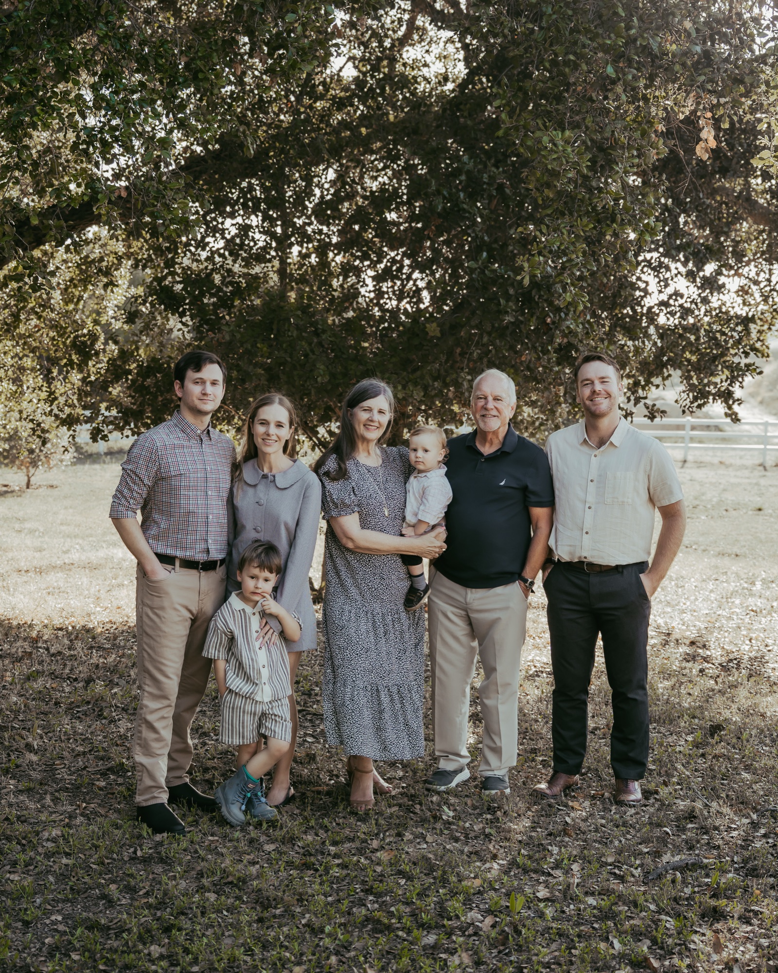 The Janecek Caleca family in the oak grove on their vineyard in San Diego.