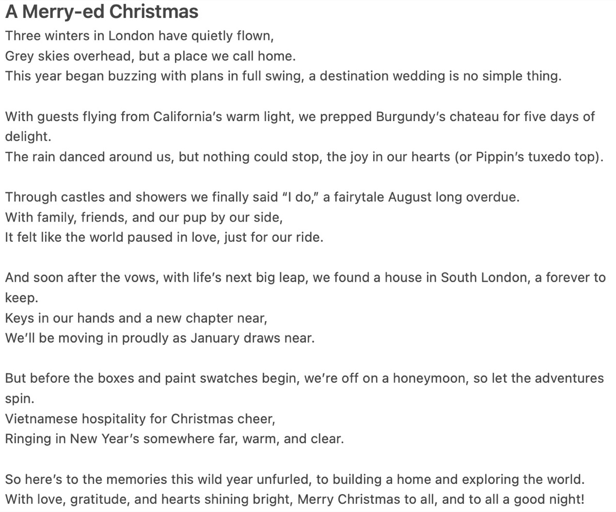 Just Married & Very Merry — Writing