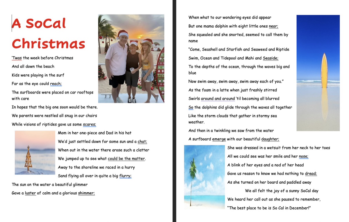 So Cal Christmas — Writing